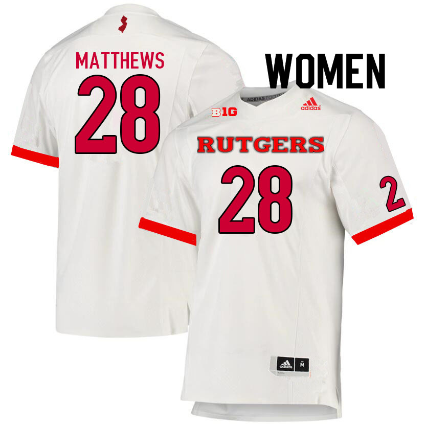 Women #28 Damon Matthews Rutgers Scarlet Knights College Football Jerseys Sale-White